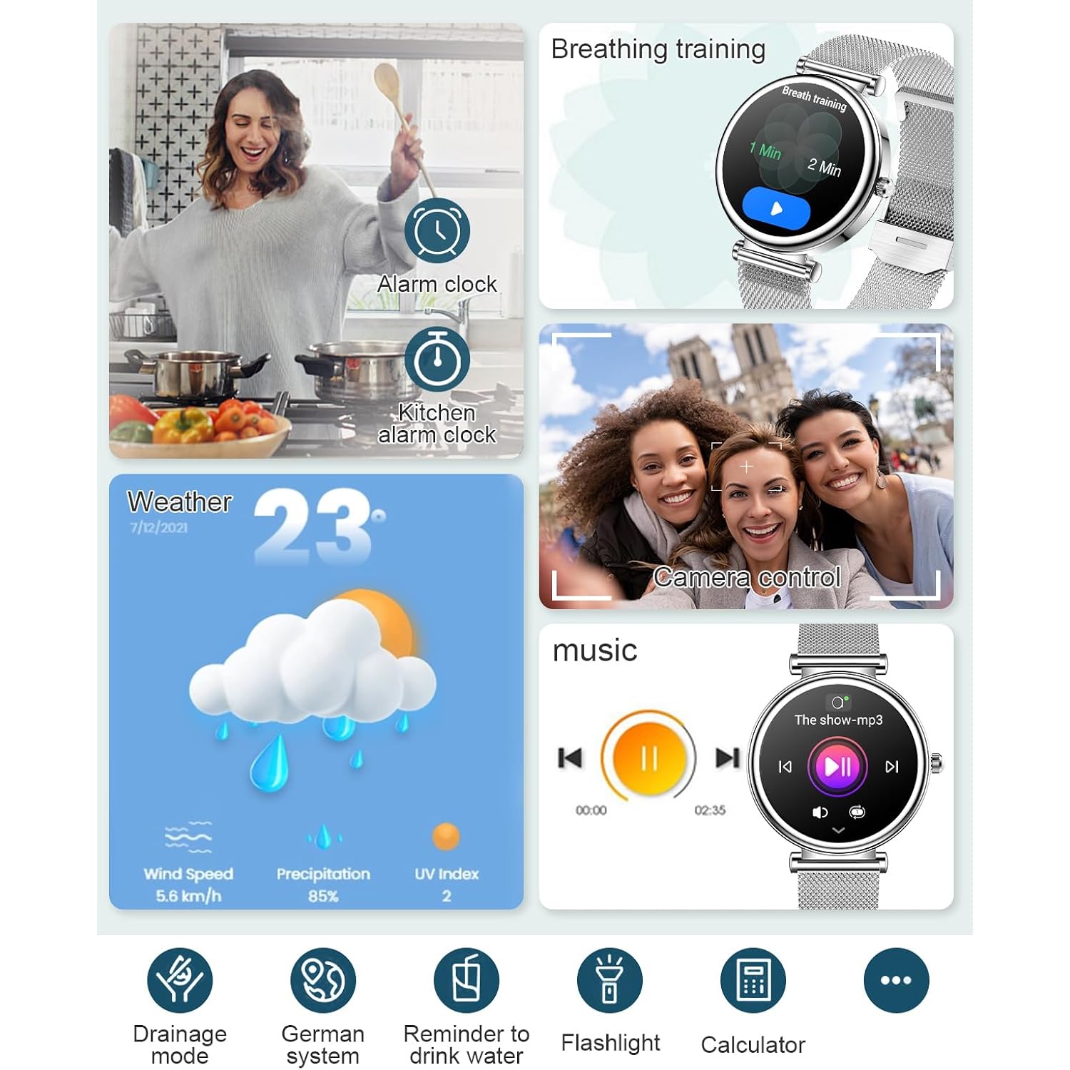 Small Smart Watch for Women with Bluetooth Call, 1.27” Ladies Smart Watch,120+ Sports Modes Step Counter Fitness Watch, HR/BP/SpO2 Sleep Monitor, IP68 Waterproof Smartwatch for Android/iOS Silver