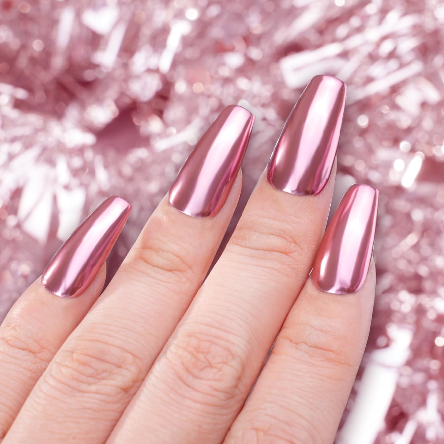 Chrome Nail Powder - Rose Gold/Pink Nails Chrome Powder Mirror Effect, Premium Metallic Mirror Chrome Nail Powder Pigment for Nail Art Decoration