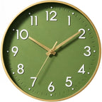 Wall Clock 8 Inch, Battery Operated Silent Non-Ticking Modern Analog Clock Decorative For Kitchen, Bedroom, Office(Olive Green And Gold)
