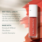Well People Lush Lip Tinted Oil, Moisturizing Lip Oil For Nourishing & Conditioning Lips, Adds Sheer Color, Vegan & Cruelty-Free, Soft Peony
