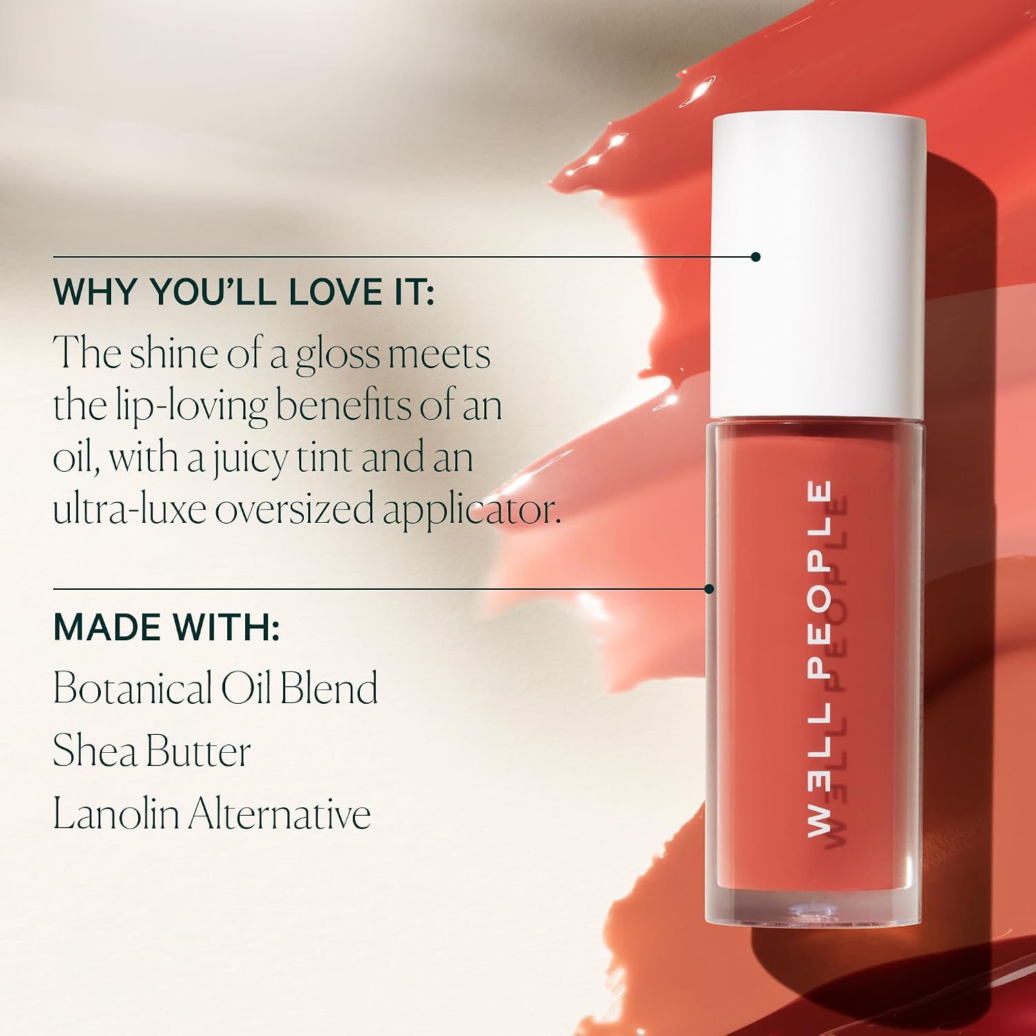 Well People Lush Lip Tinted Oil, Moisturizing Lip Oil For Nourishing & Conditioning Lips, Adds Sheer Color, Vegan & Cruelty-Free, Soft Peony