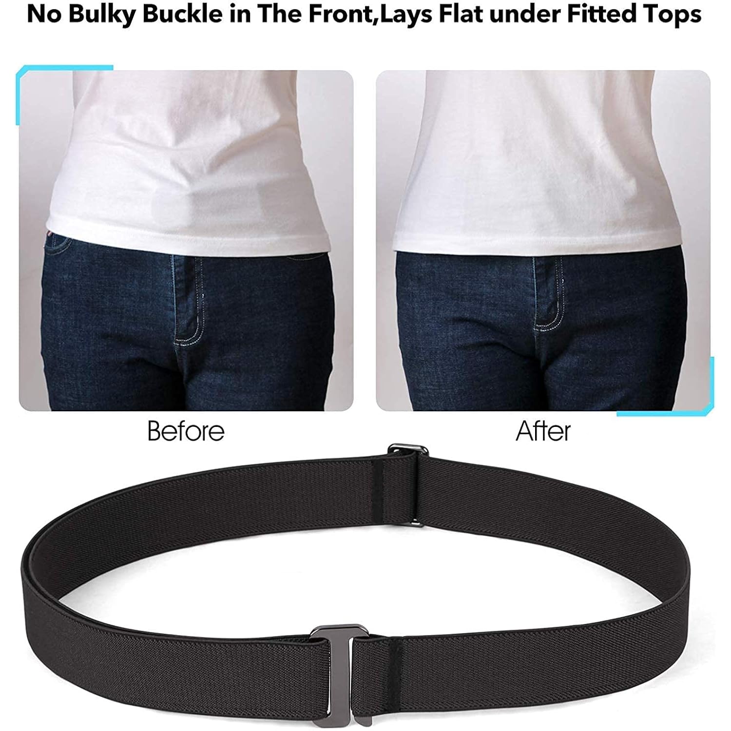 JASGOOD 3/4/5/6 Pack No Show Stretch Belts for Women Invisible Elastic Belt for Jeans Pants Shirt Sweater Tuck Band