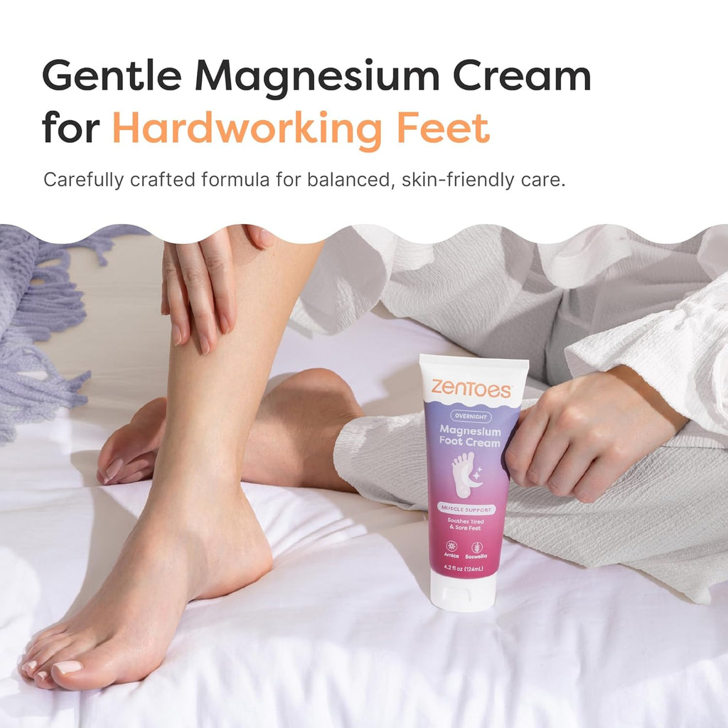 ZenToes Magnesium Cream with Arnica | Relaxation Support & Moisturizing Foot Cream for Legs & Calves | Magnesium Lotion for Feet & Sleep Support | Relaxing Nighttime Foot Balm | 4.2oz