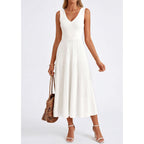 Prettygarden Summer Dresses For Women 2026 Spring Casual Sleeveless V Neck Pleated Midi Work Cocktail Wedding Guest Dress