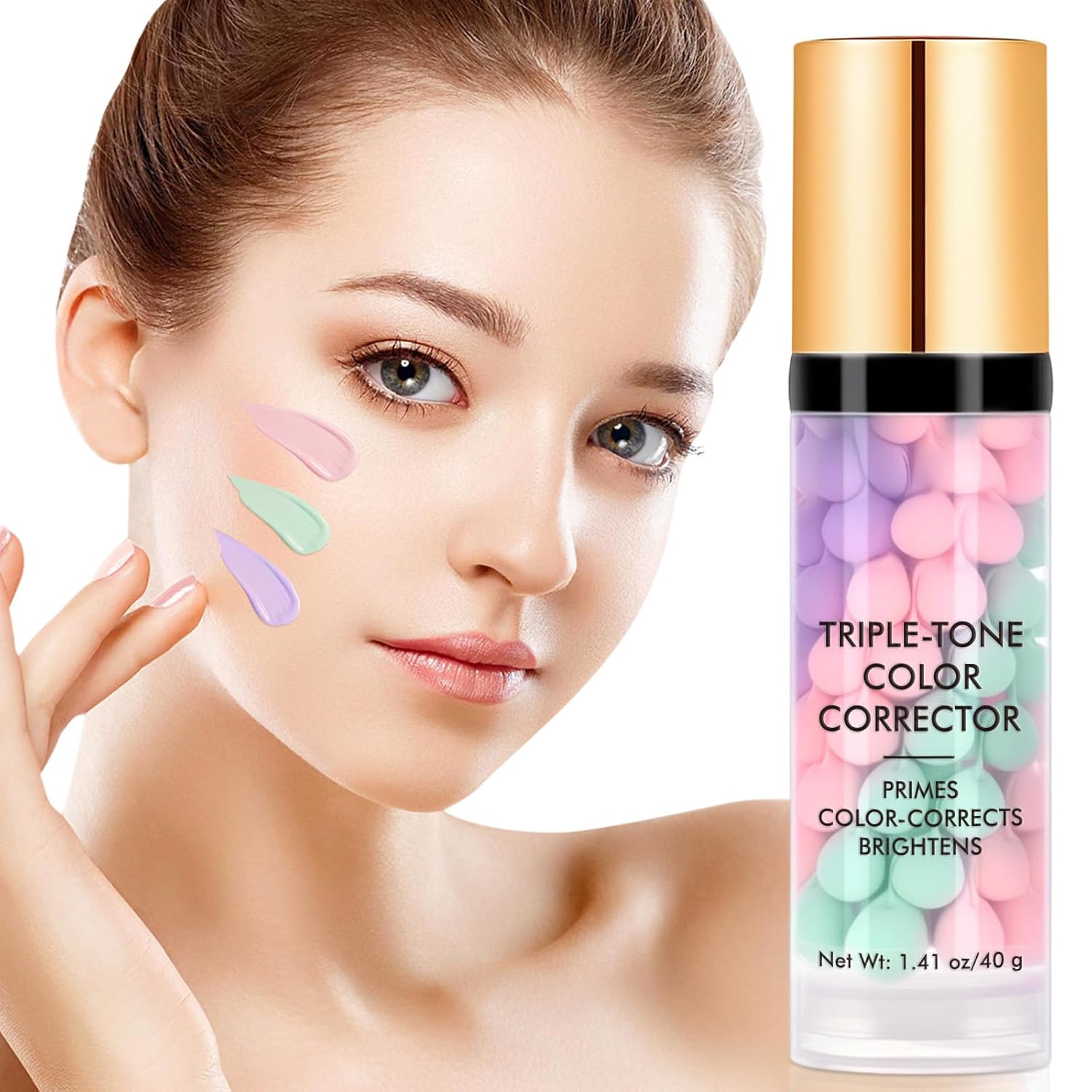 Primer for Face, 3 In 1 Face Primer Before Makeup, Moisturizes-Sunscreen Cream SPF50+ Triple-Tone Color Corrector for Isolation, Smoothing Skin Gripping
