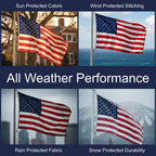 American Flag Made In Usa 100% | 3X5 American Flags For Outside | Us Flag 3X5 Heavy Duty Outdoor Nylon Featuring Embroidered Stars And Sewn Stripes Plus Extra Quadruple Stitching On Fly End