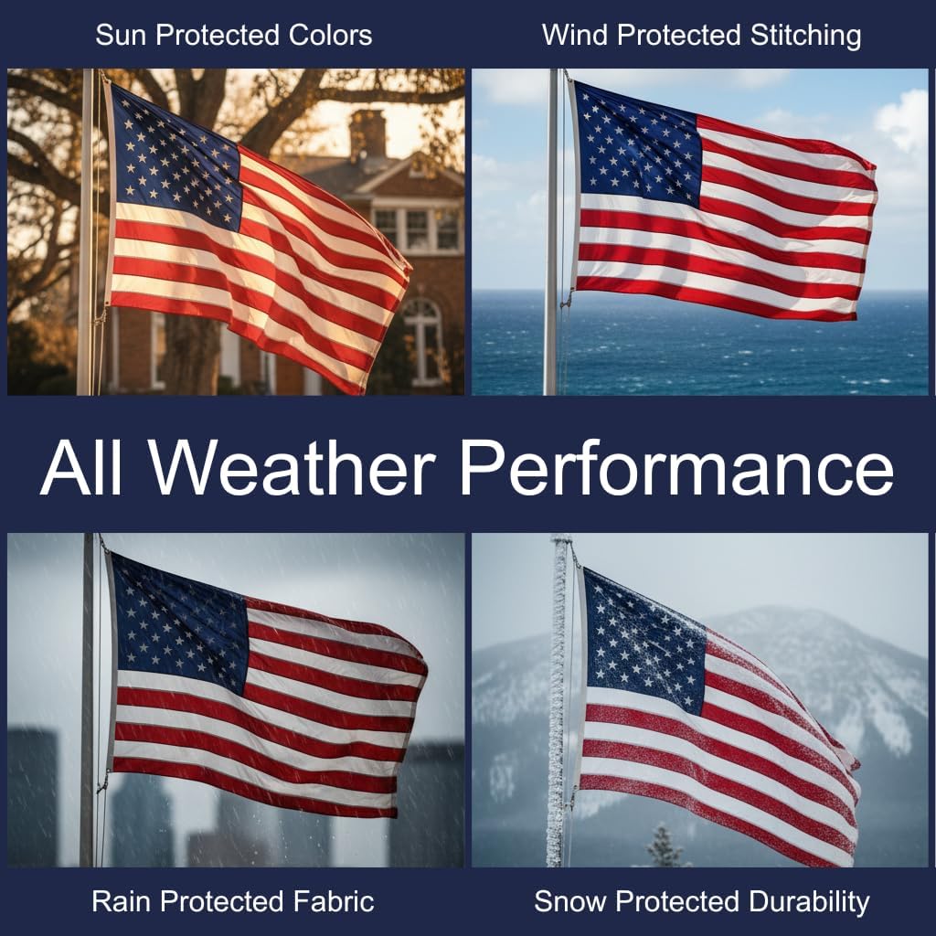 American Flag Made In Usa 100% | 3X5 American Flags For Outside | Us Flag 3X5 Heavy Duty Outdoor Nylon Featuring Embroidered Stars And Sewn Stripes Plus Extra Quadruple Stitching On Fly End