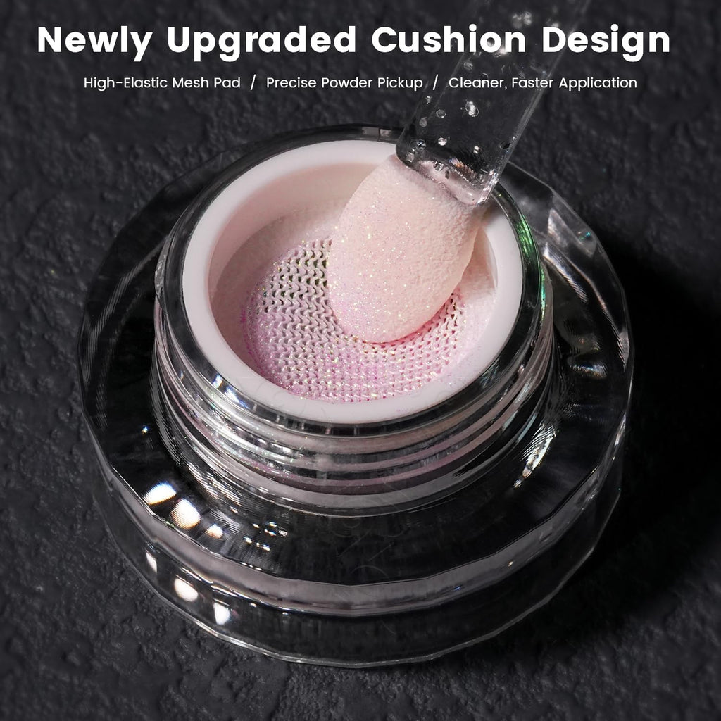 Yokefellow GleamTap Cushion Aurora Chrome Nail Powder -Mermaid Aurora Effect,Nail Art Glitter Decoration for Home DIY Salon Manicure (GT115 Ethereal/Pink Lilac with Gold Sheen)