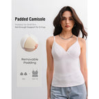 Women's Padded V Neck Tank Tops Double Lined Camisole Built in Bra Sexy Cute Summer Going Out Tops Muse Collection