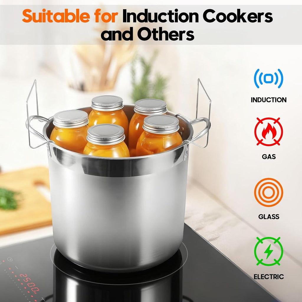 Stainless Steel Canning Pot With Rack And Lid, Large Water Bath Canner, Full Home Canning Supplies Starter Kit (20.5 Quarts, Black)