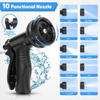 Garden Hose 50 Ft, Metal Stainless Steel Water Hose With 10 Function Nozzles, No Kinks, Flexible Hose, Lightweight, Puncture Proof, Heavy Duty Hose For Yard And Outdoor