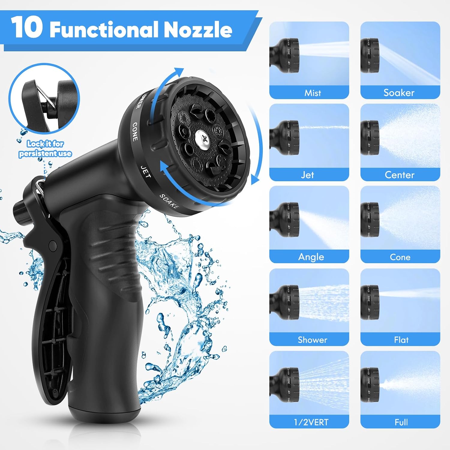 Garden Hose 50 Ft, Metal Stainless Steel Water Hose With 10 Function Nozzles, No Kinks, Flexible Hose, Lightweight, Puncture Proof, Heavy Duty Hose For Yard And Outdoor