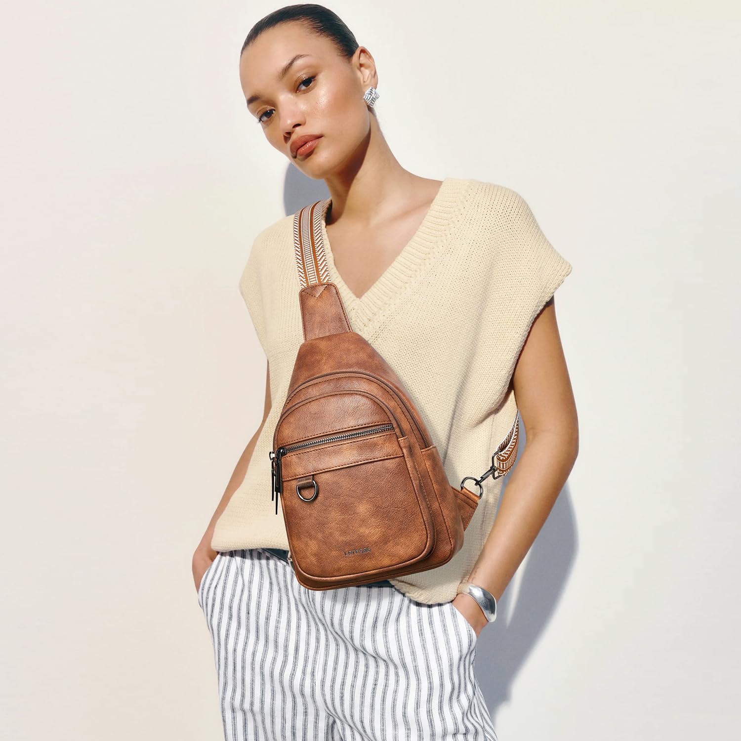 7L Sling Bag For Women Men Vegan Leather Crossbody Bags Fanny Pack Purse Backpack Over Shoulder Bag Travel Anti Theft