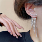 Silver Rhinestone Tassel Earrings for Women Long Tennis Prom Earrings Crystal Chain Dangle Earrings Wedding Party Jewelry (A)