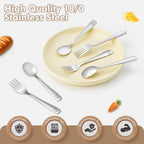 DRKIO Stainless Steel Toddler Utensils Set - 12 Pieces Kids Silverware Set Children Safe Food Grade Small Forks and Spoons Dishwasher Safe Mirror Polished
