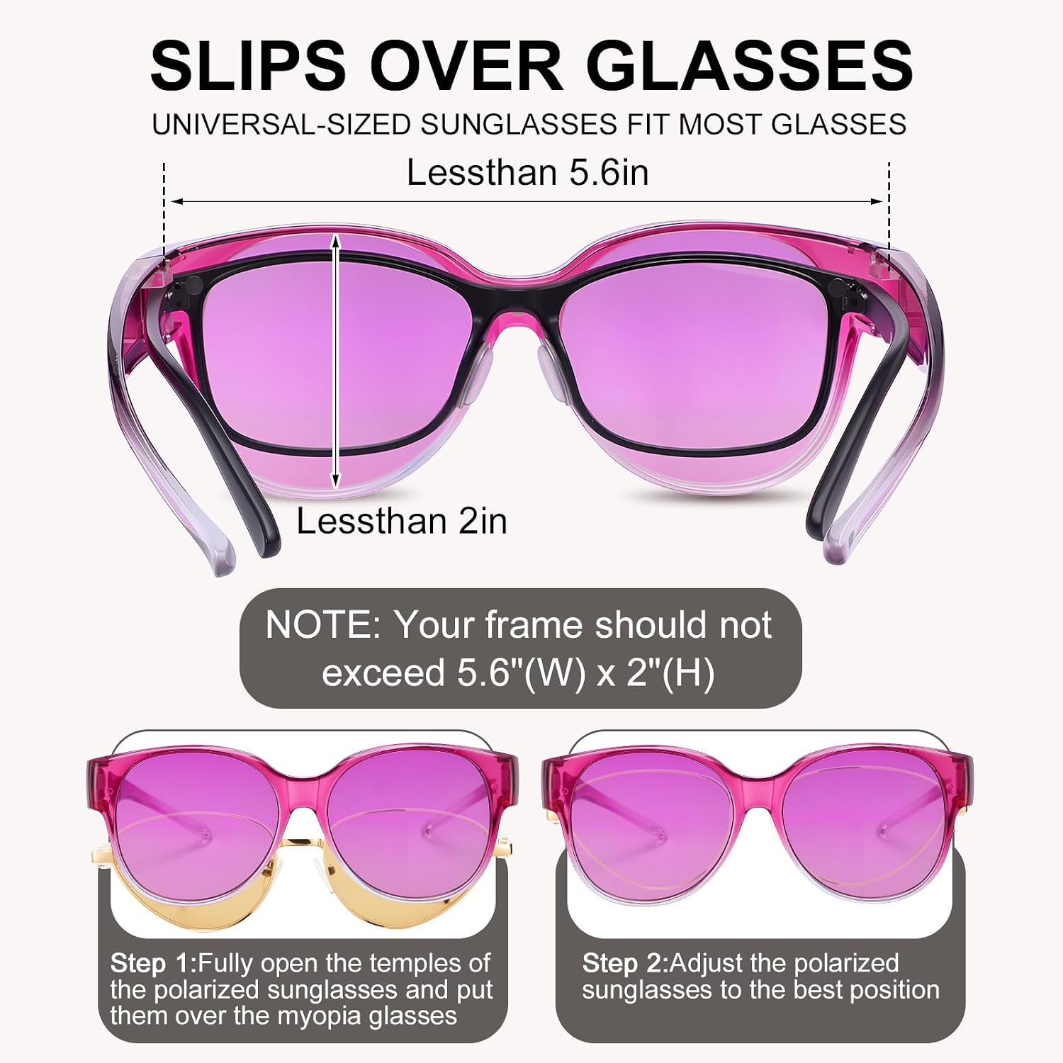 2 Pcs Polarized Fit Over Sunglasses for Women, Large Round UV400 Protection Sunglasses Trendy Fit Over Sunglasses Purple, Pink
