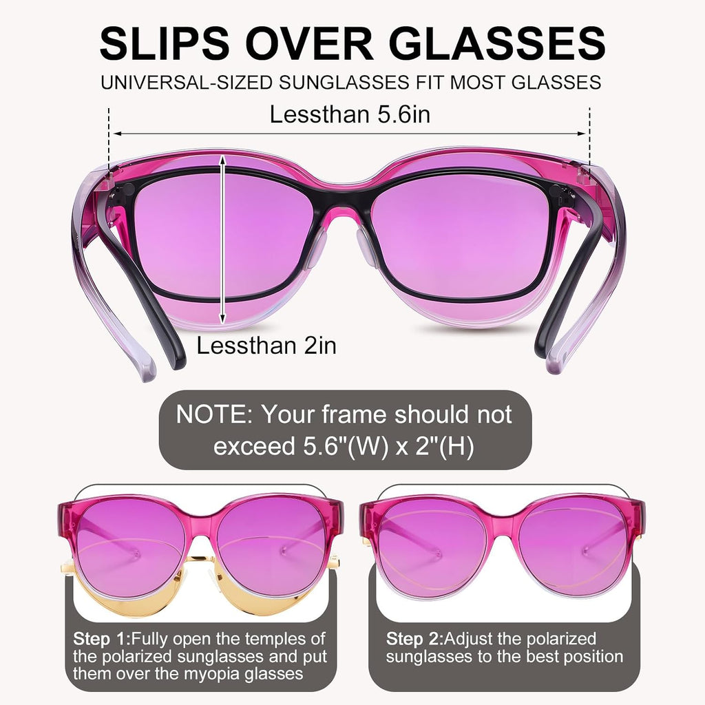 2 Pcs Polarized Fit Over Sunglasses for Women, Large Round UV400 Protection Sunglasses Trendy Fit Over Sunglasses Purple, Pink