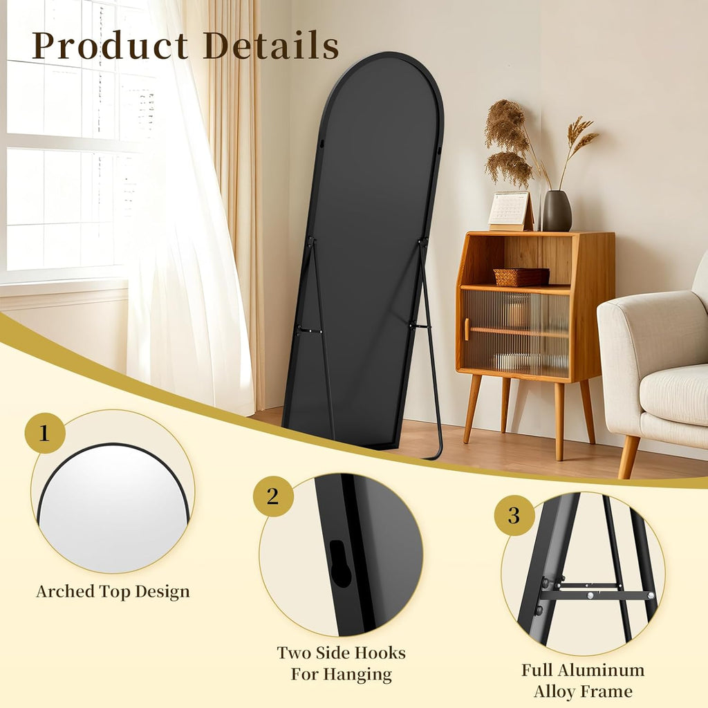 59"x16" Floor Mirror Full Length, Arched Full Length Mirror with Stand, Full Body Mirrors for Bedroom Living Room or Cloakroom Black