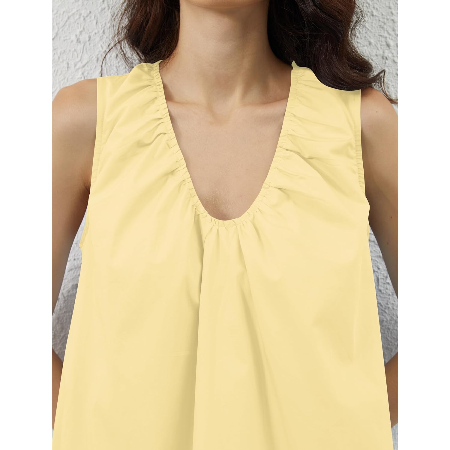 Women'S Sleeveless Babydoll Tank Mini Dress Scoop Neck Ruched Bubble Dress With Pockets Short Summer Party Dresses