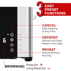 Mueller UltraToast Stainless Steel Toaster 4 Slice – Extra-Wide 1.6" Slots for Artisan Bread, Bagels & Frozen Waffles, 6 Browning Levels, LED Display, Cancel/Defrost/Reheat, Removable Crumb Tray