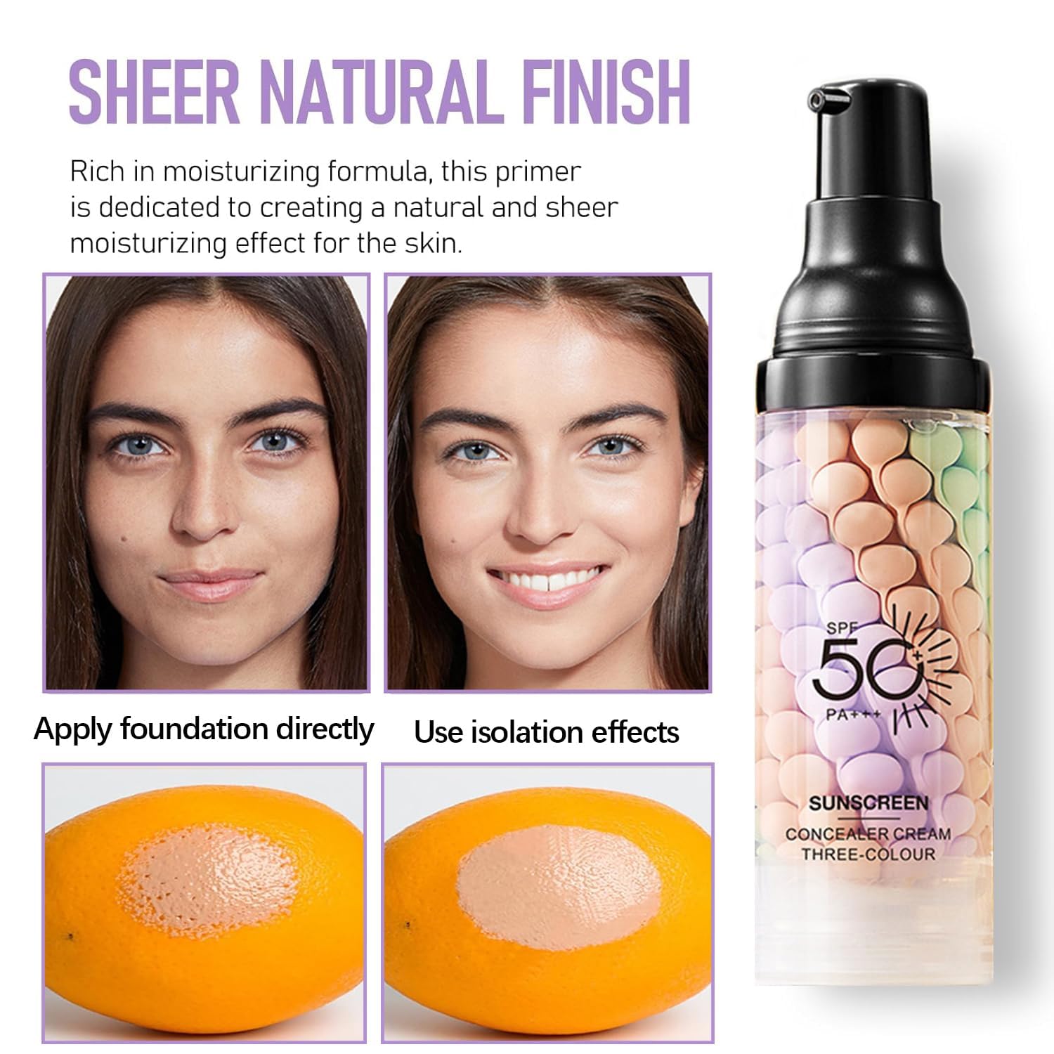 2PCS 3 In 1 Primer for Face Before Makeup, One Step Color Corrector Face Makeup Primer, Tinted Moisturizer with SPF, Tinted Sunscreen for Face, SPF 50, Oil Control, Even Skin, Natural Finish (Set A)