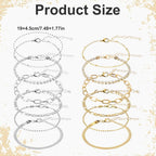 Tyqour 12PCS Ankle Bracelets for Women 9.25 In Anklets for Women Silver Gold Women's Anklets Waterproof Adjustable Size Summer Beach Jewelry Gift for Women Teen