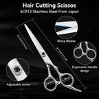 Japanese 6Cr13 Steel Hair Cutting Scissors Kit, 21-Pcs Barber Shears Set | Sharp No-Pull Blades Made Of Premium Japanese Steel. Complete 21-Pcs Haircut Set For Professional Barbers And Home Salon.