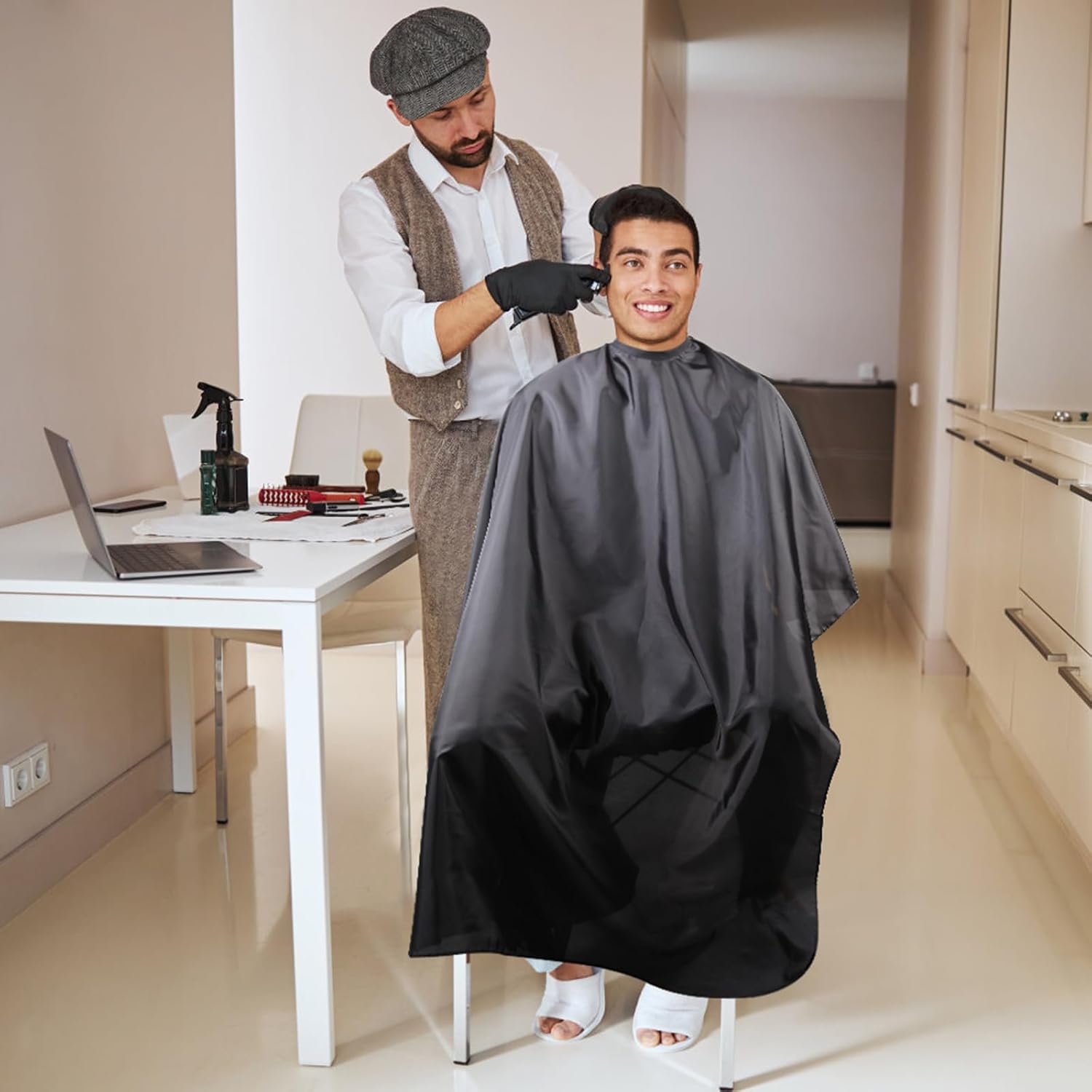 Professional Hair Cutting Cape With Adjustable Snap Closure, Salon Barber Cape,Waterproof Hairdressing Salon Cape - 57" X 51"(Black)