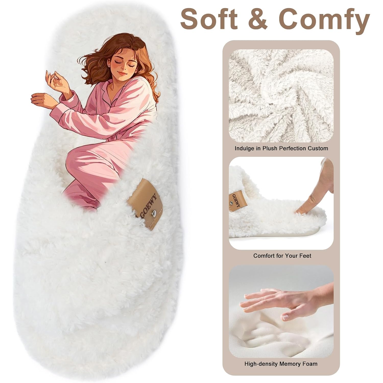 Fuzzy Open Toe Slippers For Women Indoor And Outdoor With Memory Foam Cozy Cross Band Women'S Slipper Cute Soft House Shoes Slip On Gifts For Womens Mom Her Ladies Bridesmaid
