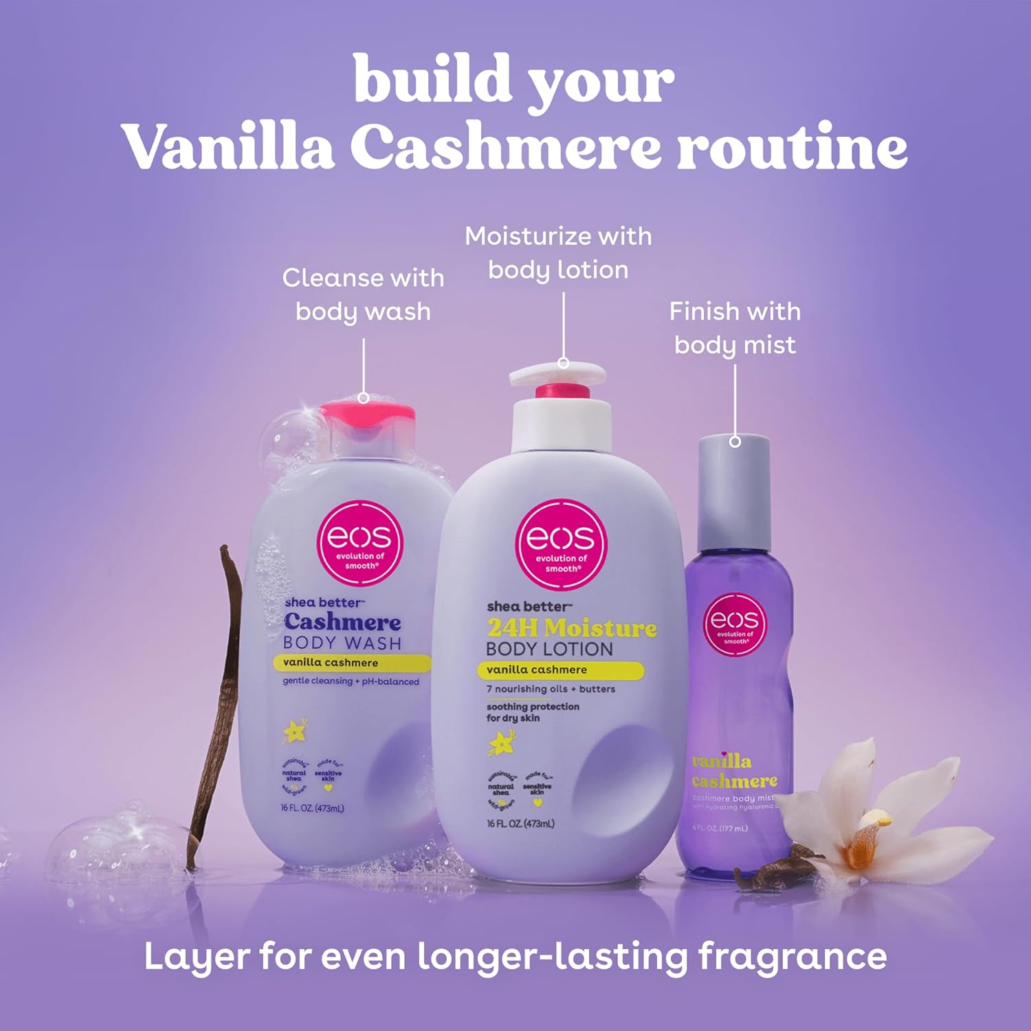 eos Cashmere Body Mist, Vanilla Cashmere, Soft Musk, Cozy Caramel, Hair Mist, Body Spray for Women Moisturizing, Hyaluronic Acid, Vanilla Body Spray, Vegan, Cruelty-free, 6 fl oz