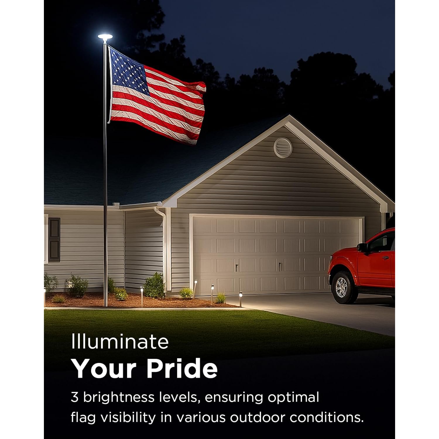 Solar Flag Pole Light For American Flag, 132 Led Solar Flagpole Light With 2600Mah Battery For 15-25 Ft Flagpoles, Dusk To Dawn Auto On/Off, 3 Brightness Modes, Ip65 Waterproof Outdoor Flag Light