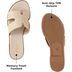 Womens Flat Sandals Open Toe Dressy Summer Sandals Comfortable Casual Slip On Leather Slides Sandals For Women