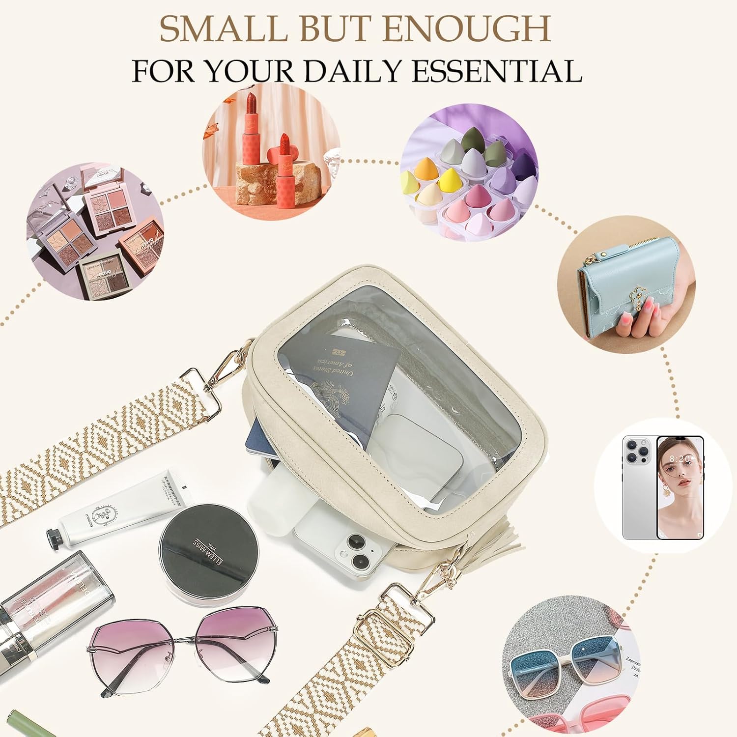LOXOMU Clear Crossbody Bag Stadium Approved - Waterproof Clear Purses for Women Stadium Bag with Adjustable Guitar Strap | Stadium Approved, Waterproof, Stadium Approved, Waterproof, Stadium Bag
