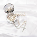 Rosary Beads Catholic - Confirmation Gifts for Teenage Girl, Silver Simple Style Metal Gift Box, White Artificial Pearls Rosary, Gifts for Women
