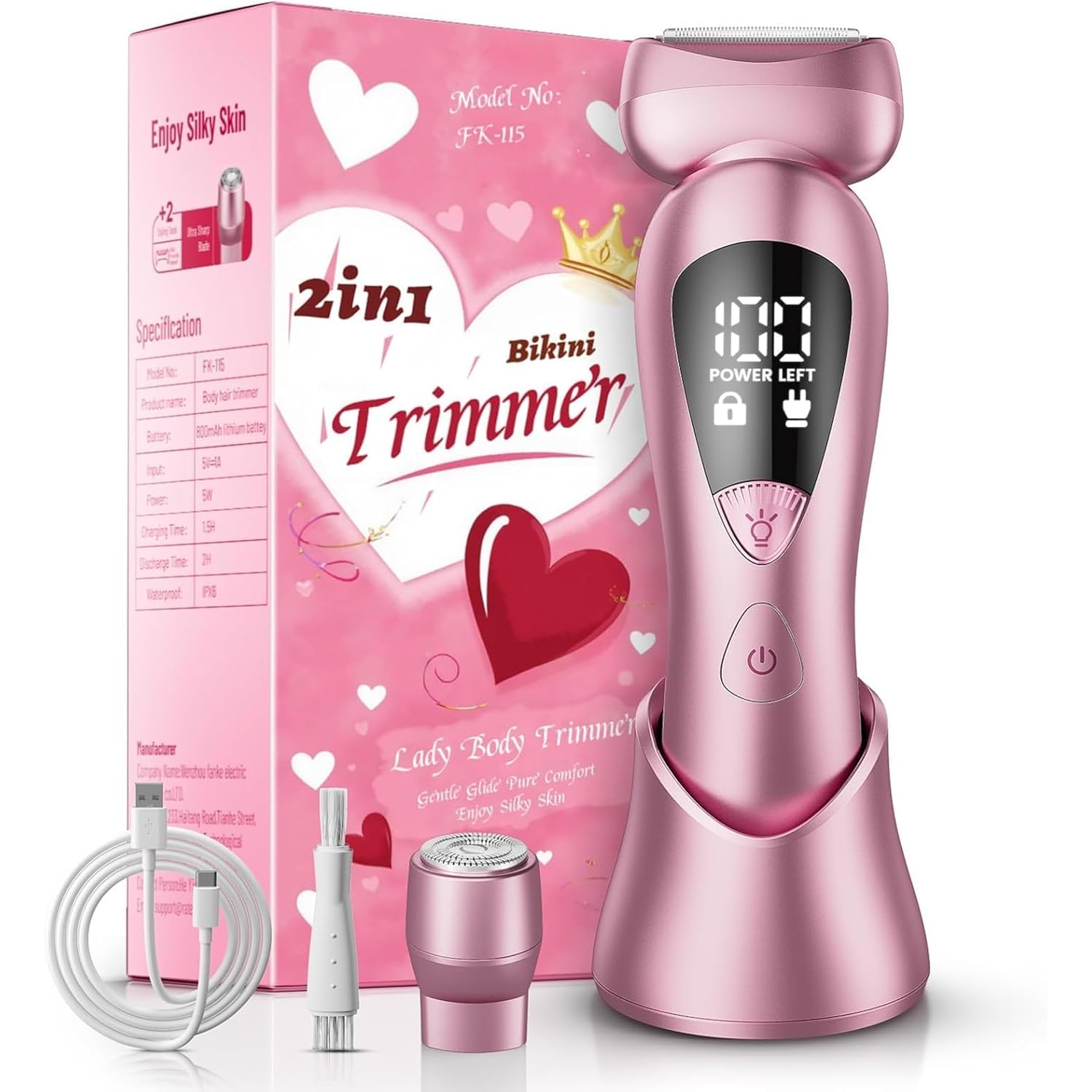 Cordless Electric Razors for Women: Rechargeable Painless Bikini Trimmer for Body Hair - IPX7 Waterproof Shaver with LED Display for Face/Underarm/Leg Light Pink Upgraded