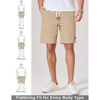 Coofandy Mens Cotton Chino Shorts 9 Inch Casual Shorts Elastic Waist Drawstring Summer Beach Shorts With Pockets