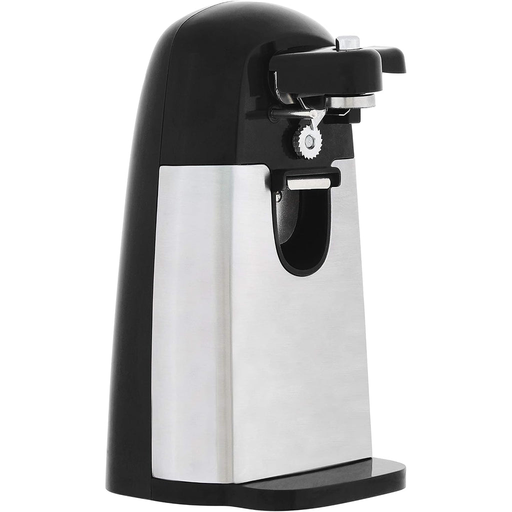 Amazon Basics 3-In-1 Electric Can Opener, Bottle Opener And Knife Sharpener With Stainless Steel Blade, Magnetic Lid Holder, Safe, Easy To Use, Powerful, Sleek Design, 50W, Black