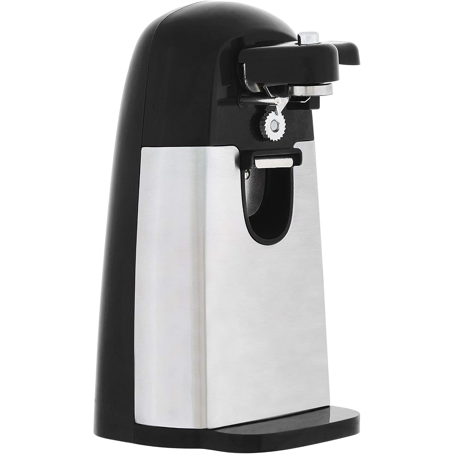 Amazon Basics 3-In-1 Electric Can Opener, Bottle Opener And Knife Sharpener With Stainless Steel Blade, Magnetic Lid Holder, Safe, Easy To Use, Powerful, Sleek Design, 50W, Black
