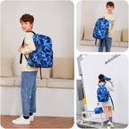 Mezhsa Boy School Backpack Elementary Middle Lightning Bookbag Laptop Teenager Waterproof Lightweight 17 Inches (1-Blue)