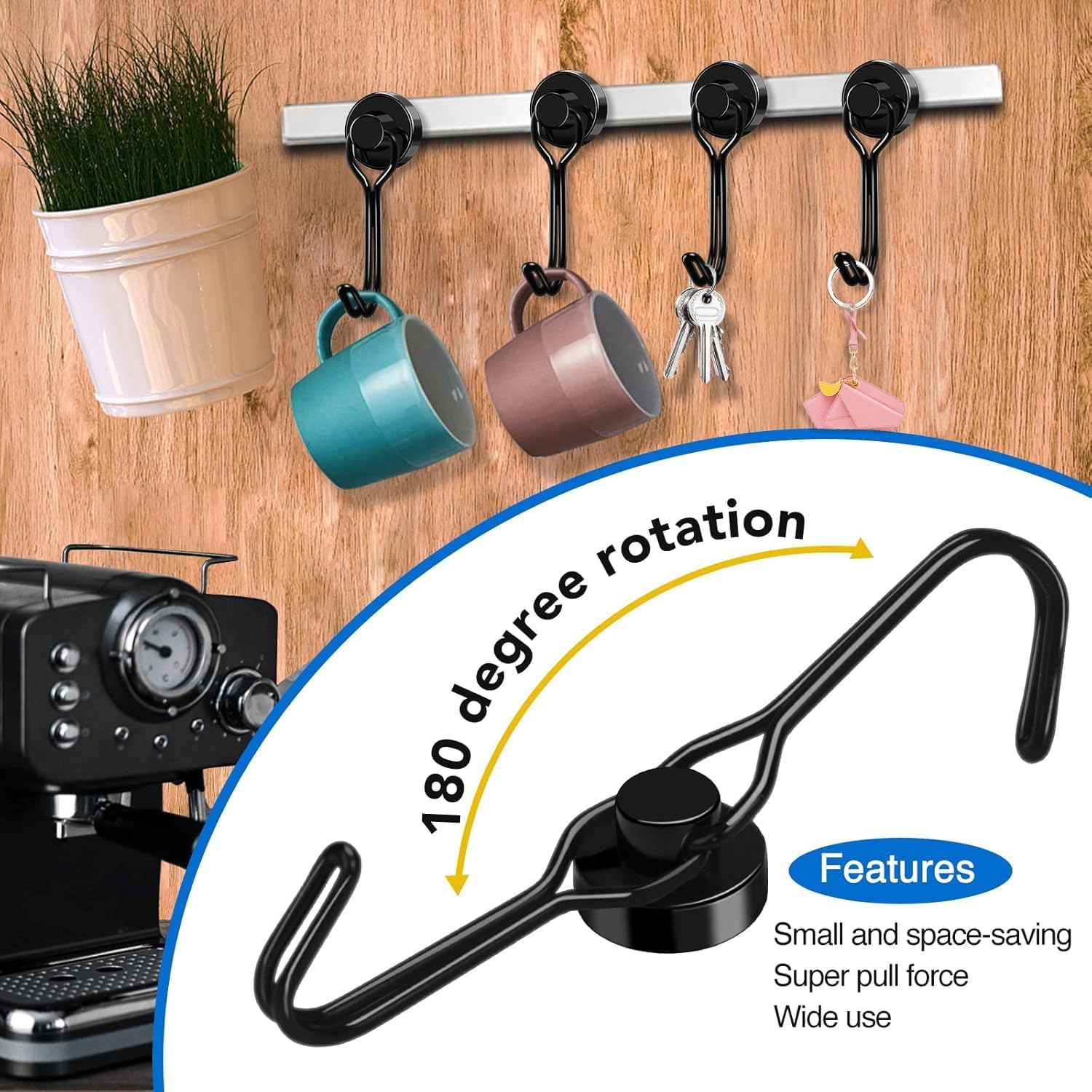 Lovimag Swivel Magnetic Hooks, 30Lbs, Pack Of 6 | Cruise Cabin Ship Essentials 2026, Heavy Duty Magnets For Refrigerator, Classroom, Kitchen, Hanging Mug, Black