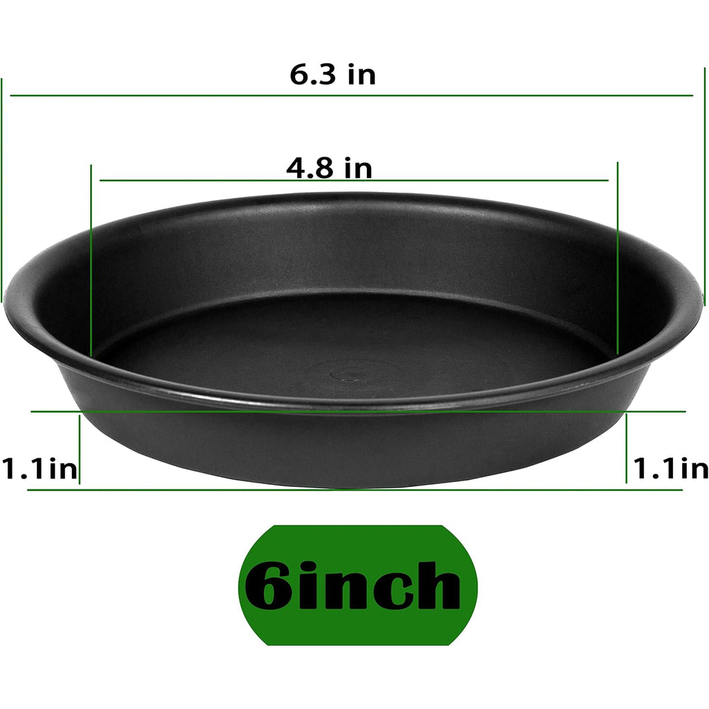 6 Pack 6 Inch Plant Saucer Tray, 4 6 8 10 12 15 17 19 Inch Plant Saucers, Heavy Duty Plastic Plant Saucers For Indoors, Bird Bath Bowls, Flower Plant Water Trays For Pots Planter (6", Black)