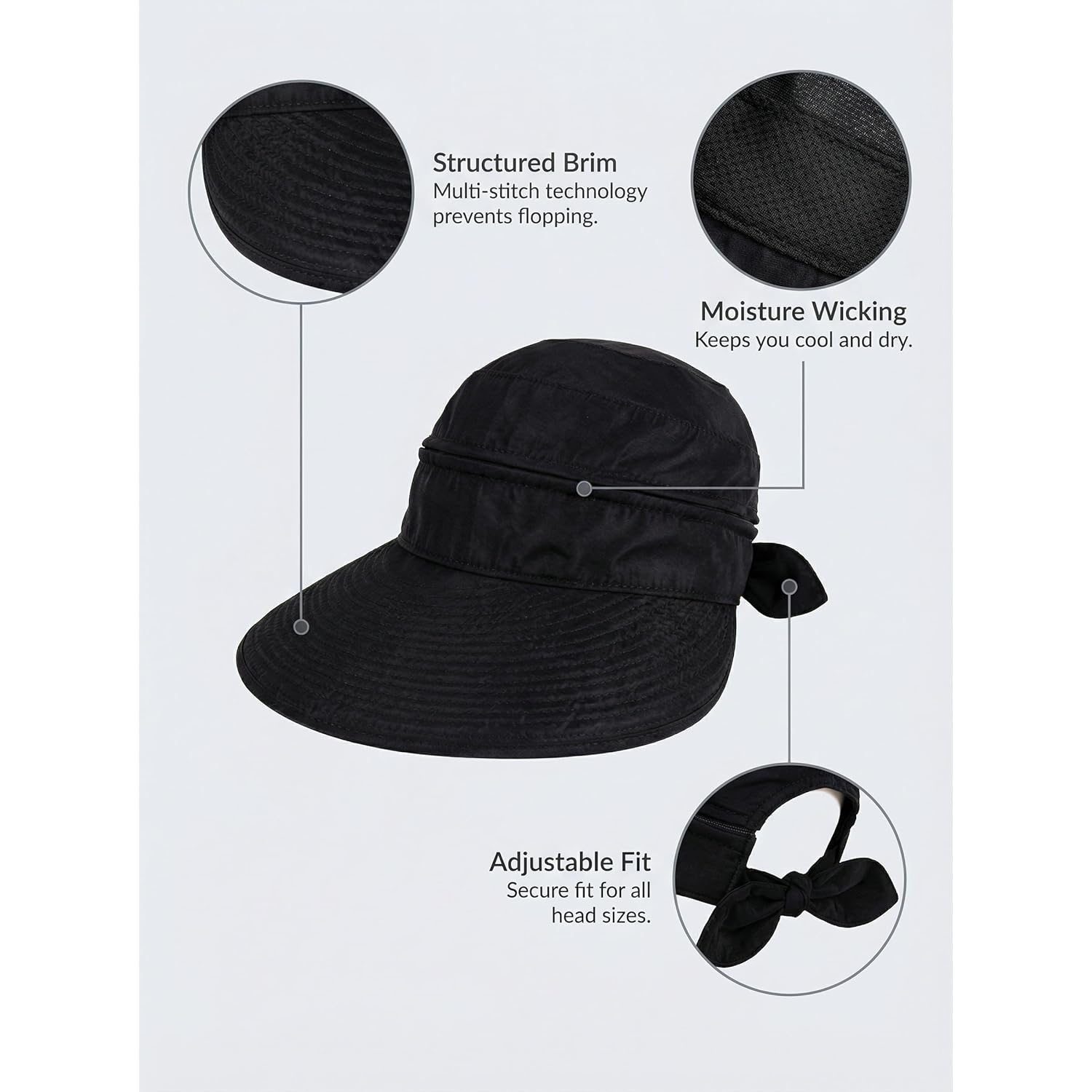 2-in-1 Women’s Sun Visor Sun Hat Zipper Off Ponytail Friendly, Lightweight Quick Dry, Summer UV Protection