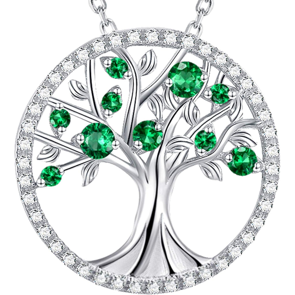 Mothers Day Jewelry Birthday Gifts for Wife Mom May June July Birthstones Necklace Tree of Life Jewelry Emerald Pearl Ruby and More Stones Jewelry for Women 925 Sterling Silver