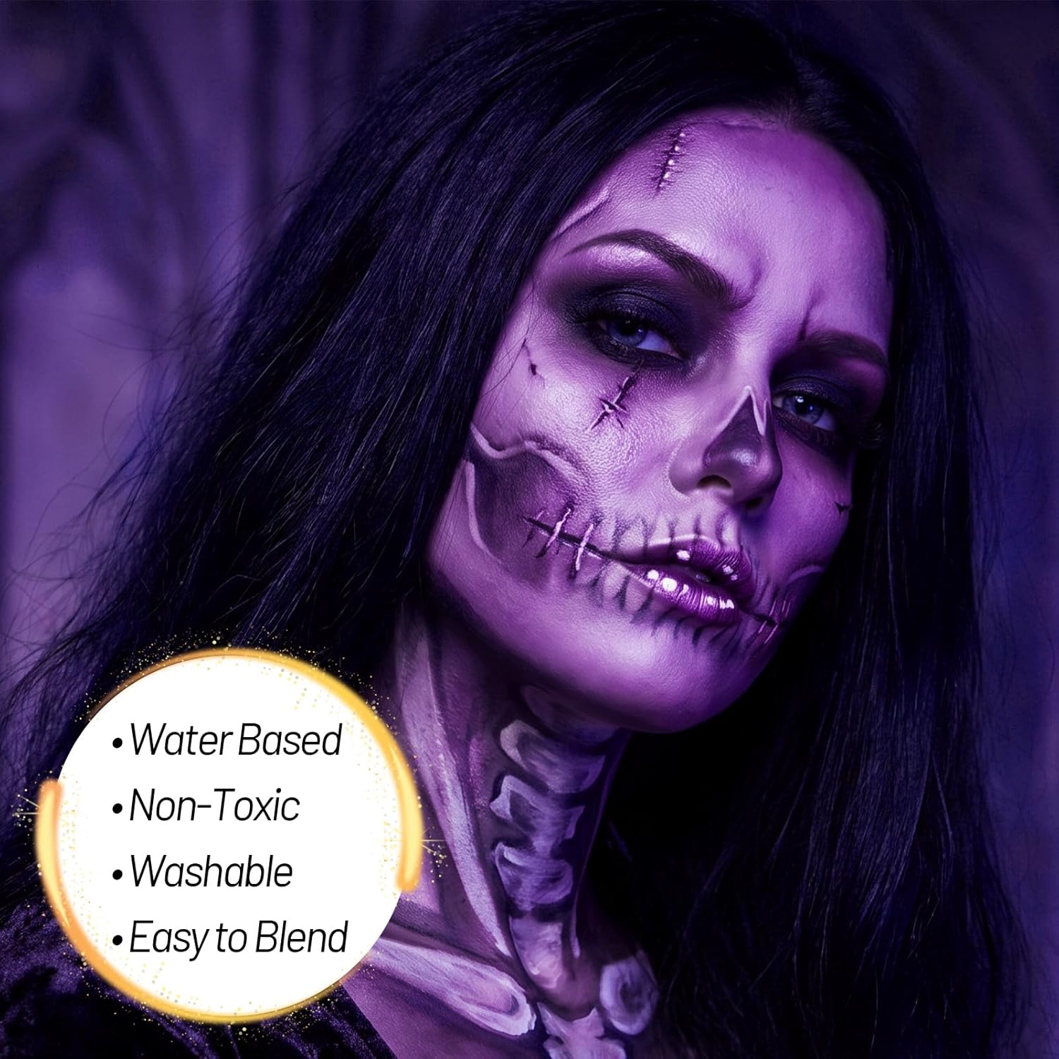 YBUETE Purple Water Based Face Body Paint, 2.37 OZ Large Tube Full Coverage Face Paint for Sorcerer Evil Empress Cosplay SFX Makeup, Washable Purple Body Painting for Adult Costume Halloween Party