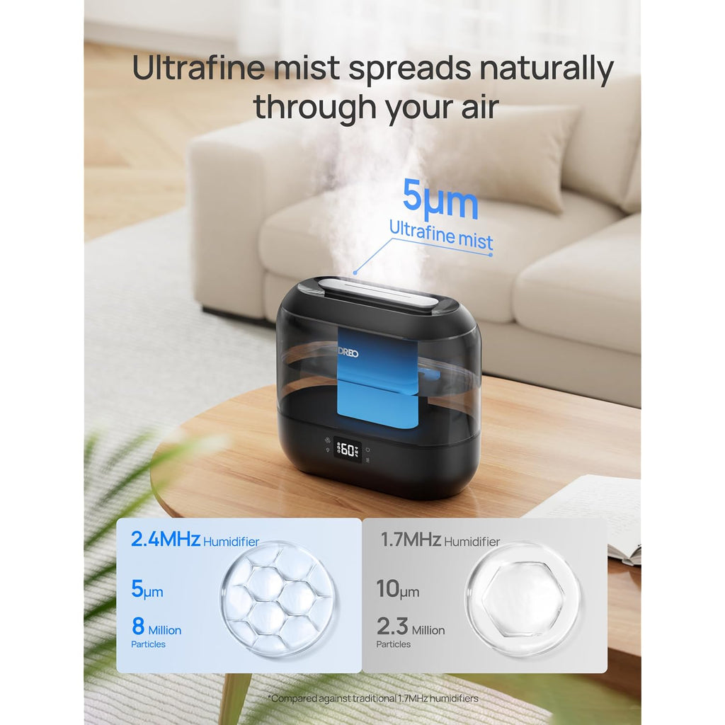Dreo Smart Humidifiers For Bedroom, 4L Cool Mist Humidifier | Top Fill, Quiet Sleep 28 Db, 36H Runtime For Large Room, Touch/App/Voice Control, Nightlight, Ideal For Baby, Plants, Nursery