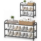 Gonfoam Expandable 3-Tier Shoe Rack For Closet And Entryway, Black | Tool-Free Assembly, Metal Material, Adjustable Shoe Organizer, Sturdy, Small Space Solution, Dorms, Garages, Apartments.