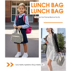 Corduroy Lunch Bag,Small Insulated Lunch Box For Women Men | Reusable Lunchbag,Cute Lunch Tote Bag,Lunchbox For Work,Corduroy Black Checkered