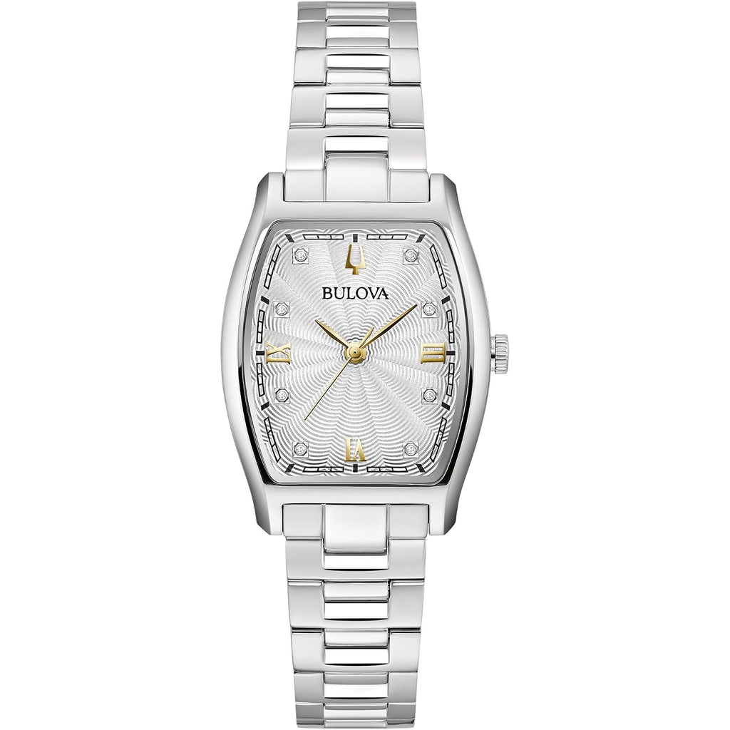 Bulova Ladies Dress Classic Diamond 3-Hand Quartz Watch, Stainless Steel Bracelet, 26X35Mm Case