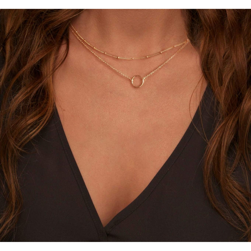 MEVECCO Layered Heart Necklace Pendant Handmade 18k Gold Plated Dainty Gold Choker Arrow Bar Layering Long Necklace for Women