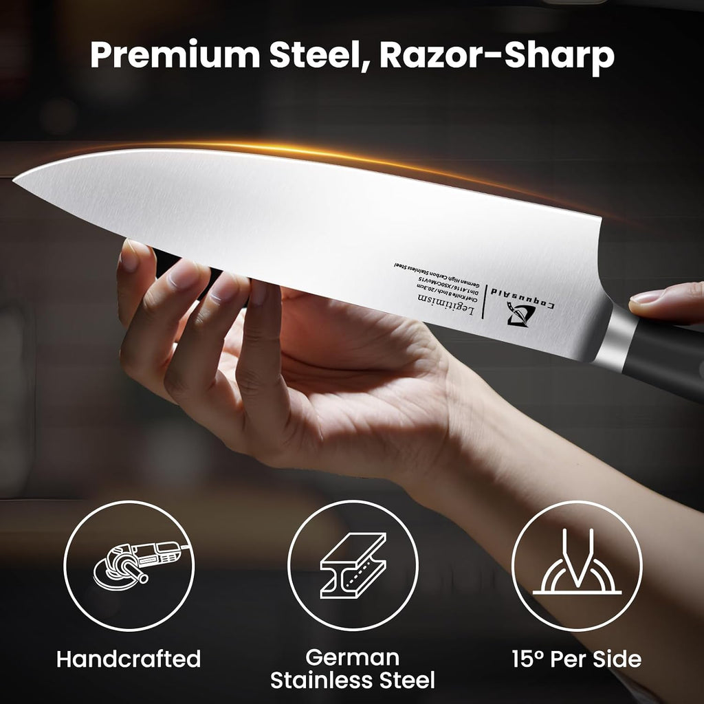 Knife Set, Upgrade 15 Pcs Knife Block Set With Widened Ventilated Slot, German Stainless Steel Kitchen Knives Set With Sharpener, Professional Chef Knives Set, Full Tang Ergonomic Handle